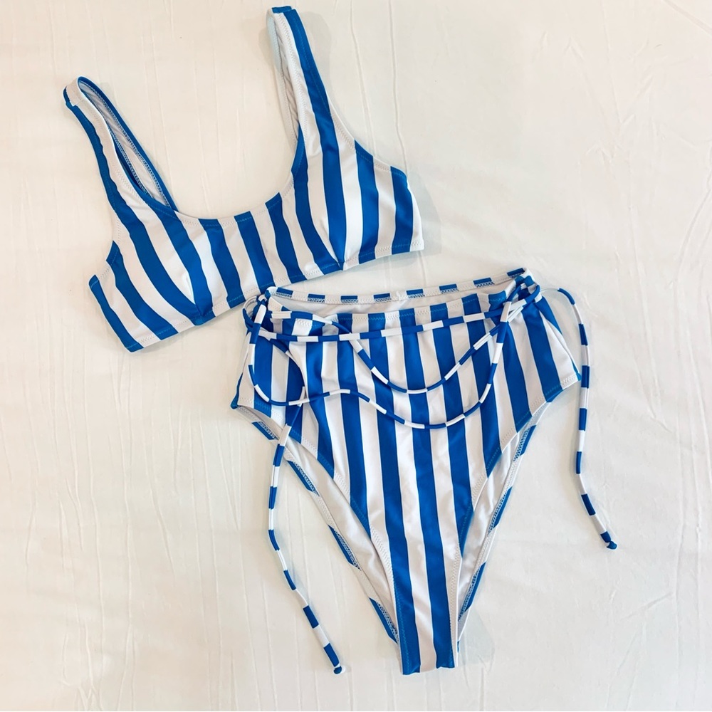 Blue & white striped bikini set